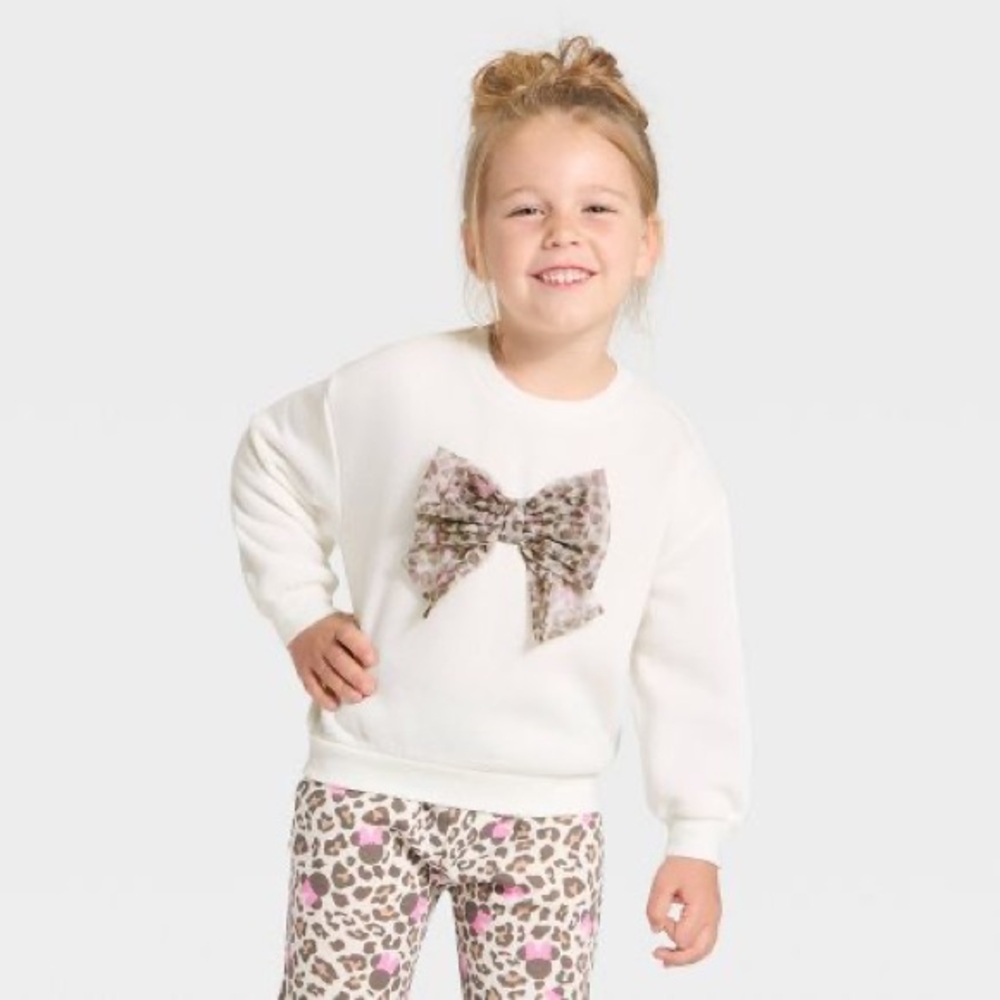 Toddler Girls' 2pc Minnie Mouse Cozy Fleece Animal Prints Sweatshirt w/Bow&Pants
